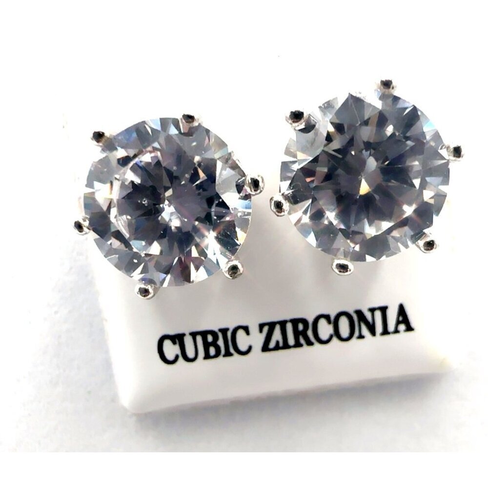 Cubic Zirconia Stud Earrings 925 Sterling Silver 3 CT